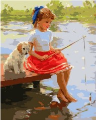 Картина по номерам VA-1794 "Дівчинка та песик на містку", розміром 40х50 см