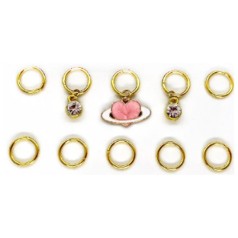 ПЛАНЕТА СЕРЦЕ, РОЖЕВЕ - ПІРСИНГ ДЛЯ ВОЛОССЯ #239, ЗОЛОТО, НАБІР (10ШТ)