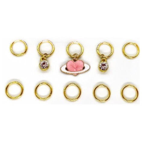 ПЛАНЕТА СЕРЦЕ, РОЖЕВЕ - ПІРСИНГ ДЛЯ ВОЛОССЯ #239, ЗОЛОТО, НАБІР (10ШТ)