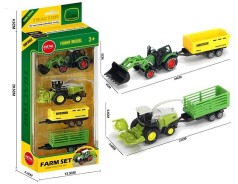 Набір спецтехніки металопластик, трактор+комбайн, навісне обладнання, 2 знімні причепи, в кор. /96-2/