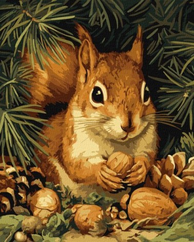 Картина по номерам – Белочка и орешки 40х50 см.