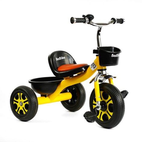 Велосипед 3-х колісний LM-1947 "Best Trike" (1) ЖОВТИЙ, піно колесо, метал. рама, дзвіночок, 2 кошики, переднє d=26см, заднє d=20см, в коробці