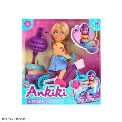 Лялька 13см 606003 з велосипедом та аксес.кор.16*6*15 