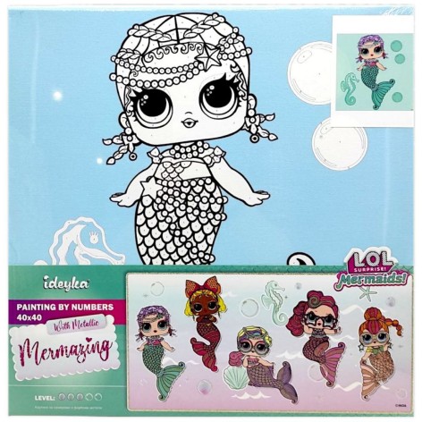 Картина за номерами з фарбами металік для дітей "L.O.L. Surprise! Mermaids Merbaby" 40х40 см