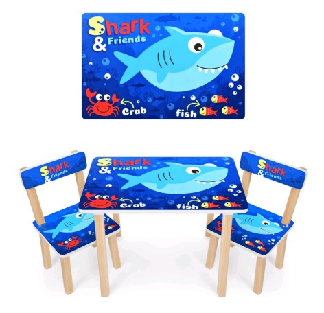 Столик детский 60-40-43 см, 2 стульчика, 30-30-51 см, высота до сидения 23 см, Shark