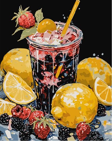 Набор для росписи по номерам Ягодный морс Strateg на черном фоне размером 40х50 см (AH1060)