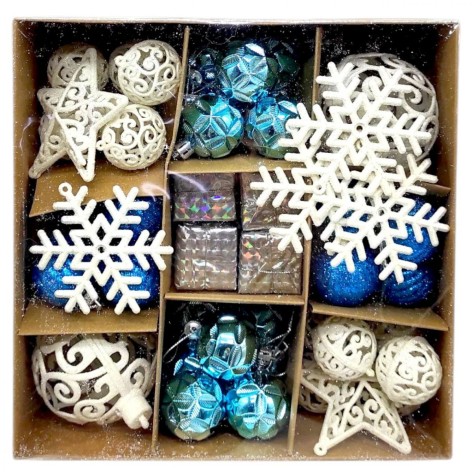 Новорічні ялинкові прикраси MIC "52 штуки" кульки сніжинки візерункові зірки діаметром 7 і 3.5 см