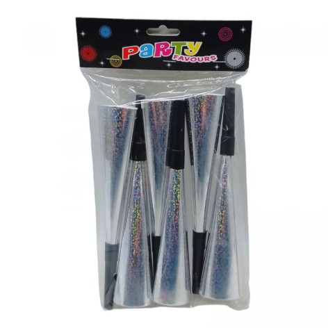 Набор карнавальных свистков "голограмма серебро" фольгированный 20см, 6шт (39321)