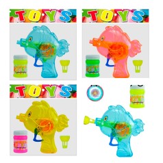 Мильні бульбашки пістолет-рибка, 14см, світло, запаска 6см, 3 кольори, бат(табл), у п/е, 17,5-19-4см 