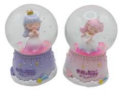Музыкальный сувенир Шар снежная 80 мм Девочка цветок 2 вида
