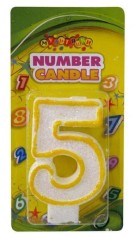 Свічка ЦИФРИ з кольоровим контуром і глітером всередині ЦИФРА 5, ціна за 4 шт. //