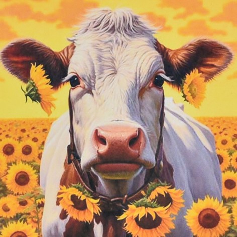 Алмазна мозаїка Strateg "Корова на тлі безмежної природи" 30x30 см (HEE16335)