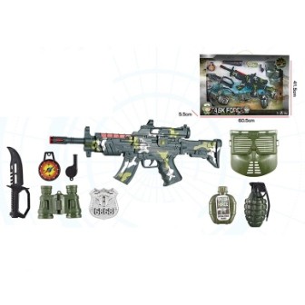 Игрушечный военный набор оружия F8528-4A с маской на батарейках, музыкальный, светящийся 60,5*5,5*41,5