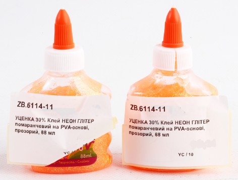 УЦІНКА 50% Клей НЕОН ГЛІТЕР помаранчевий на PVA-основі, прозрачний, 88 мл