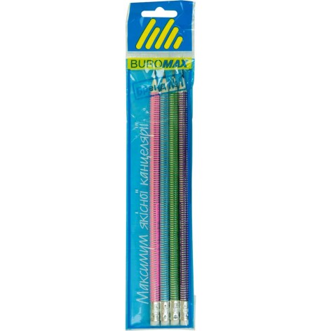 Набір графітових олівців HB, Silver Line асорті, з гумкою, по 4 шт.