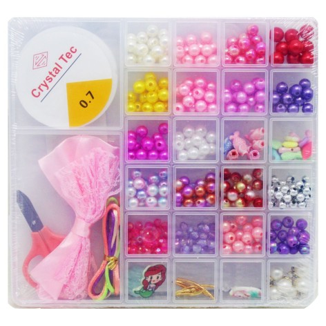 Набор бисера для плетения (ножницы, фурнитура, бантик, леска)