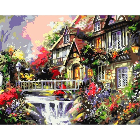 Картина за номерами Будинок біля річки 40х50 см (VA-0219) з лаком та рівнем TM Strateg