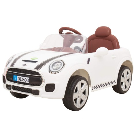 Детский электромобиль Mini Cooper Convertible с пультом, одноместный, 2 мотора по 35W, 2 аккумулятора 6V4Ah, белый