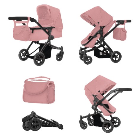 Коляска для ляльки 2в1 CARRELLO MAESTRO 9651B POWDER PINK з сумкою метал.кор.45*14,5*38 /1/