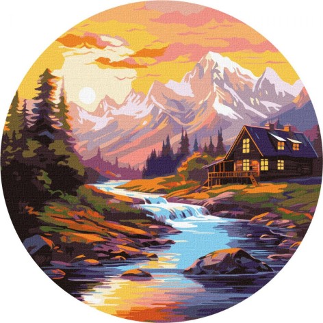 Набор для росписи по номерам "Дом у реки" d39см