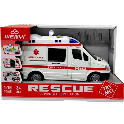 Машина "Скорая помощь", подсветка, звуки, инерция, в коробке