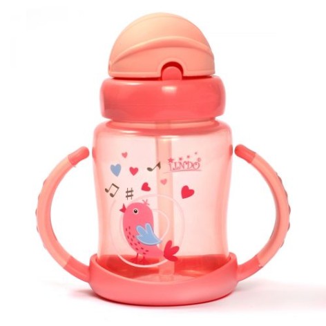 Поилка - непроливайка с трубочкой, розовый, 210 мл