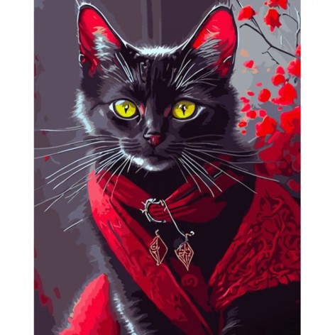 Картина по номерах Котик у червоному 40х50 см