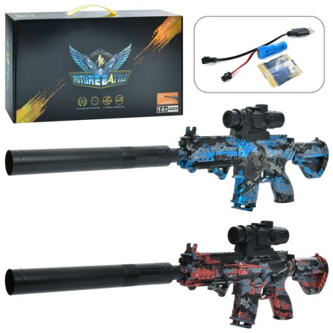 Автомат акум, 64см, водяні кулі, приціл, USBзарядне, 2 види, кор-ці, 45-24,5-6,5см 