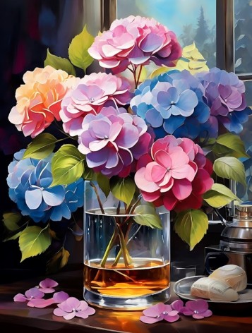 Набір для творчості алмазна картина Гортензія в яскравих кольорах Strateg розміром 40х50 см (SK88238)