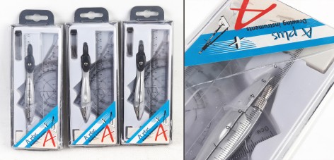 УЦЕНКА 30% Готовая на 7 предметов: линейка+2угол+транспортир+циркуль(металл)+резинка+грифели