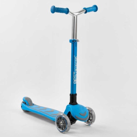 Самокат триколісний Y-00180 (4) Best Scooter, БЛАКИТНИЙ, складне алюмінієве кермо, 4 колеса PU зі світлом, d = 12 см