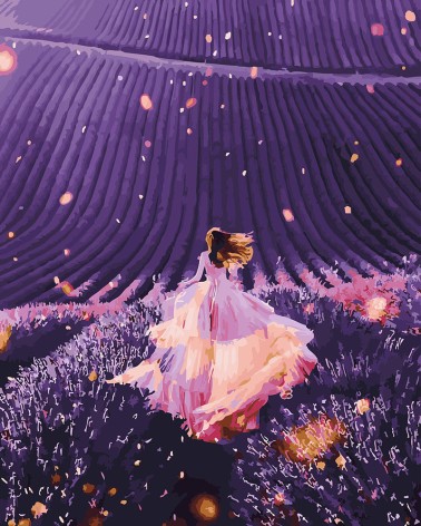 Картина за номерами 40*50 кольорова заливка Казкова дівчина у лавандовому полі