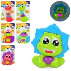 Брязкальце музика, світло, 3 види по 2 кольори, на бат-ці (табл), на листі, 12,5-18-4см 