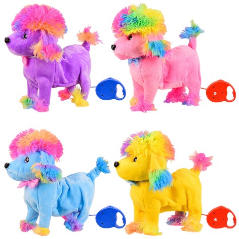 М'яка іграшка собачка на повідку, звук, 4 кольори, розмір іграшки - 6 * 14 * 26 см