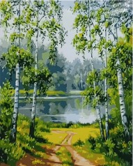 Набір для розпису по номерах Берізки та річка Strateg розміром 40х50 см (GS026)