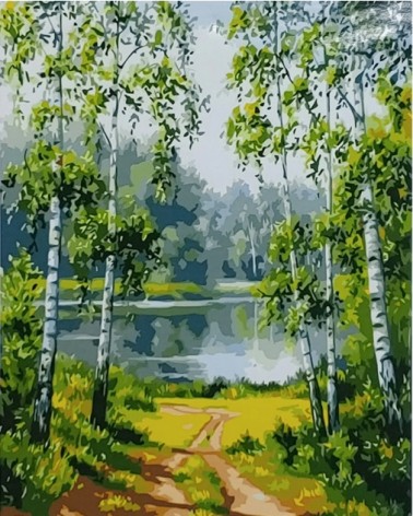 Набір для розпису по номерах Берізки та річка Strateg розміром 40х50 см (GS026)