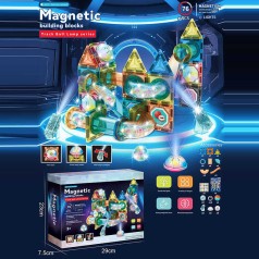 Магнітний конструктор 76 елементів, підсвічування, кульки, наліпки, в кор. 29*23*8см /36-2/