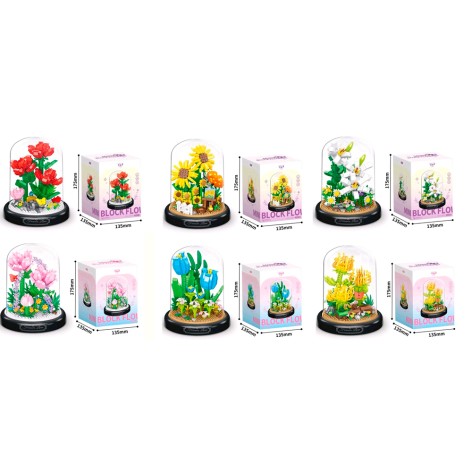 Конструктор квіти в колбі, 11-14-11см, від 558дет, 6 видів, в кор-ці, 13,5-17,5-13,5см 