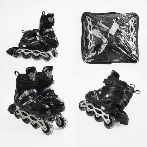 Роликові ковзани 34-38 розмір, колеса PVC, устілка 21-24 см, колір - чорний INLINE SKATE 86937-M