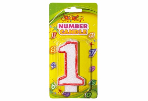 Свічка ЦИФРИ з кольоровим контуром ЦИФРА 1, ціна за 4 шт. //
