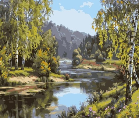 Набір для розпису по номерах Біля річки Strateg розміром 40х50 см (GS126)