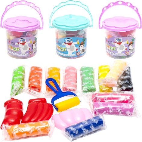 Ароматизований моделін в відрі №2015 8*9см, 12 кольорів, 3 форми,1 валік 