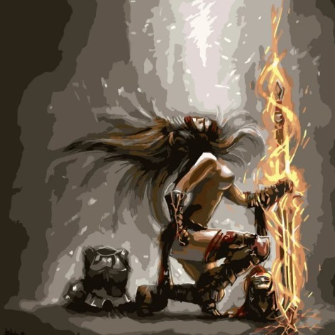 Набор для росписи по номерам Воинственная женщина Strateg размером 40х40 см (SK031)