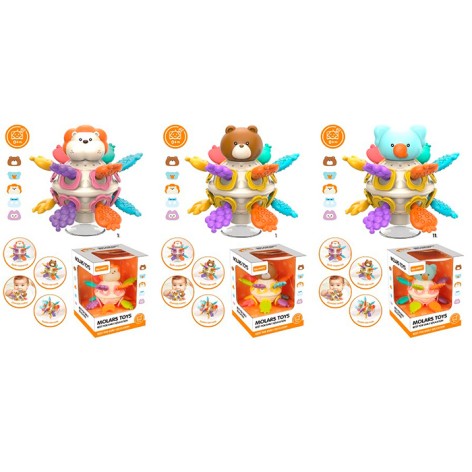 Гра тварина, на присосці, 11см, текстурні деталі, рухливі деталі, тріскачка, прорізувач, голова-пискавка, сенсорна гра/тактильна гра, 3 види, в кор-ці, 12-15,5-11,5см /24/