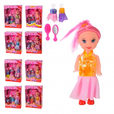 Кукла маленькая платья в наборе, расческа, зеркало, в коробке 10,5*4*14 см