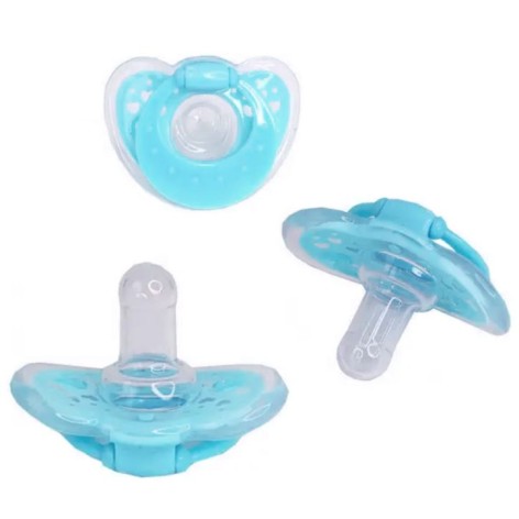 Пустышка силиконовая, круглая (0+) голубая