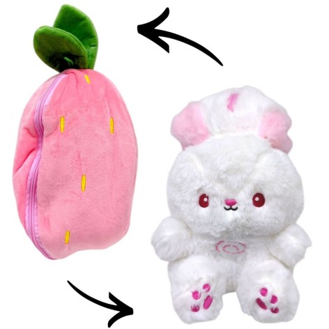 Мʼяка іграшка-трансформер "Дихаючий заєць" (ПОЛУНИЦЯ) 35см