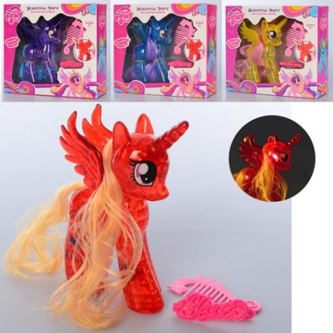 Лошадка Little Pony, 12 см, свет, расческа, заколочка, батарейки (таблетки), 4 вида, в коробке, 18,5-16,5-5 см
