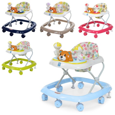 Ходунки колеса 7шт., стопоры 2шт., регул. высота, 5 цветов, муз., свет, мишка. 