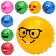 Мяч детский 4 дюйма, 23-25г, массажный, смайл, 5 цветов/микс видов /240/